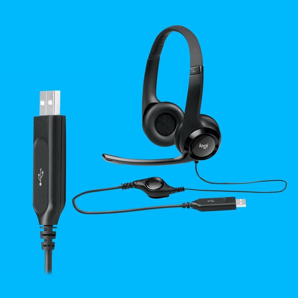 Headset com fio USB Logitech H390 com Almofadas, Controles de Áudio Integrado e Microfone com Redução de Ruído