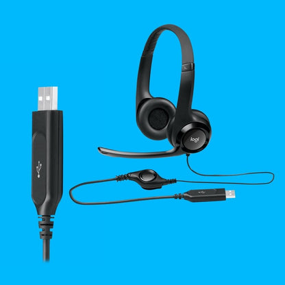 Headset com fio USB Logitech H390 com Almofadas, Controles de Áudio Integrado e Microfone com Redução de Ruído